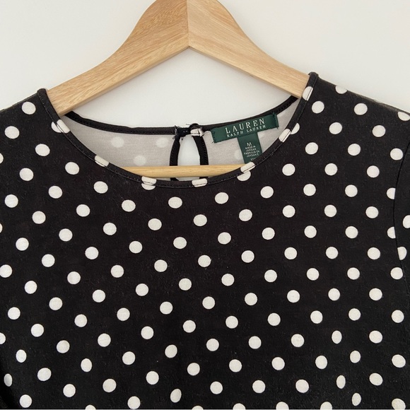 RALPH LAUREN BLACK/WHITE PEPLUM TOP WITH BACK KEYHOLE CLOSURE, MEDIUM - Picture 5 of 6